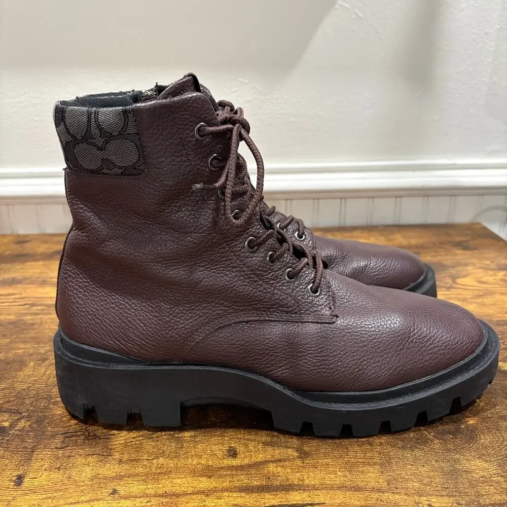 Coach Mens Size 11.5 Boots Citysole Monogram Signature Grained Leather Burgundy